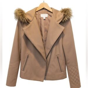 Skies Are Blue Tan Jacket with Faux Fur